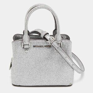 Michael Kors Silver Glitter Fabric XS Savannah Satchel